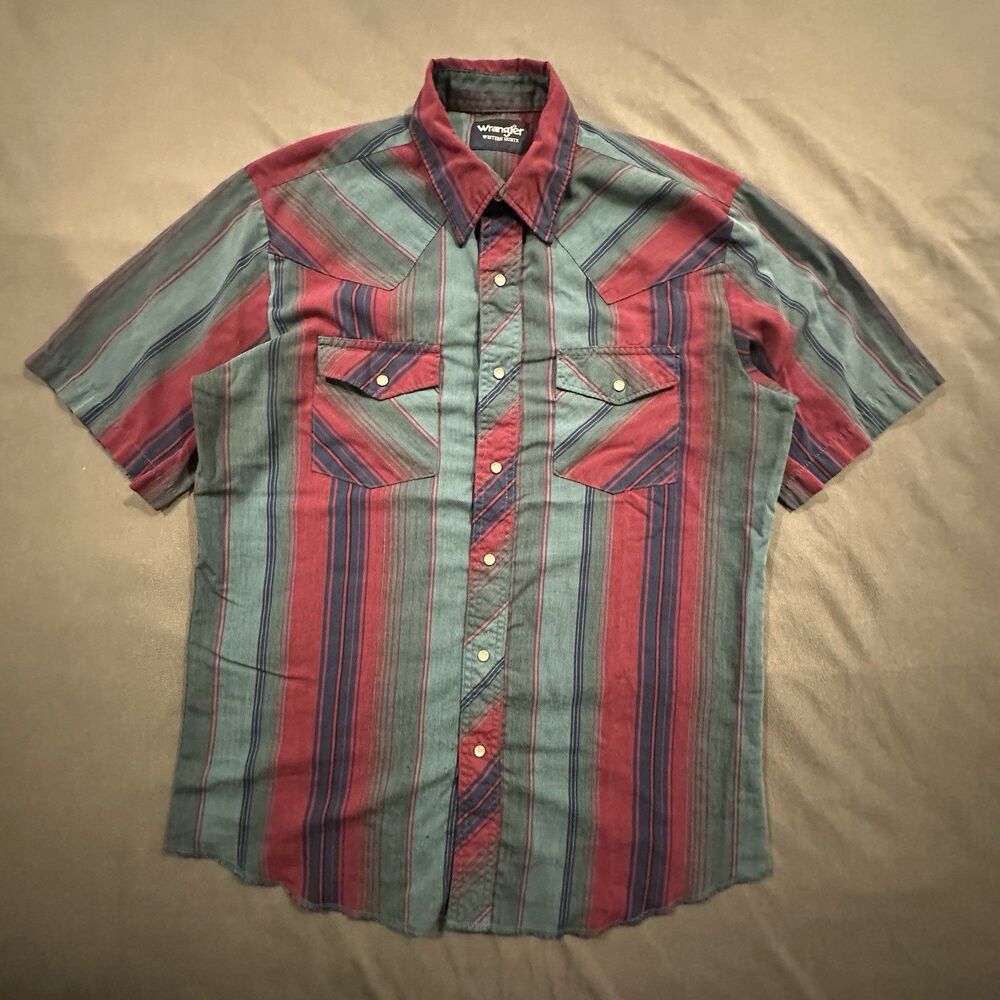 Vintage 90s Wrangler Pearl Snap Shirt Mens M Western Rancher Multicolor